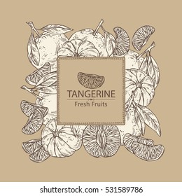 Background with tangerine and tangerine slice. hand drawn