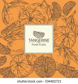 Background with tangerine and tangerine slice. hand drawn