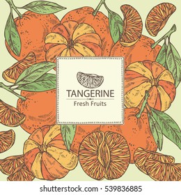 Background with tangerine and tangerine slice. hand drawn