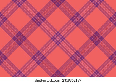 Background tartan check of fabric textile plaid with a vector seamless pattern texture in red and magenta colors.