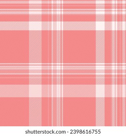 Background tartan check of textile texture vector with a seamless fabric plaid pattern in red and light coral colors.