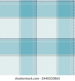 Background tartan check of vector plaid textile with a fabric seamless texture pattern in white and cyan colors.