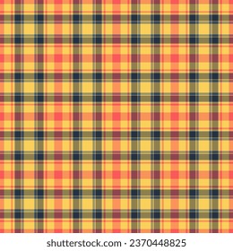 Vector de tartán de fondo de corte sin soldadura con textura de patrón de tela en colores amarillo y ámbar.