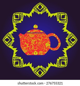 Background of Tea Time ,Tea cups, sweets  and  of Cupcakes Dessert- Illustration
