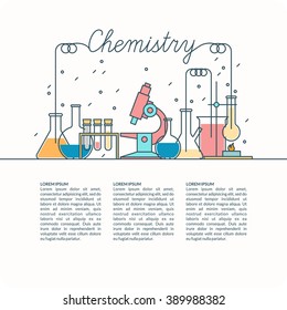 The background of teaching chemistry. Chemical devices for lessons, modern vector illustration.