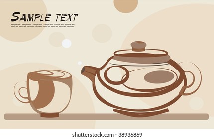 Background with teapot and cup in asian style