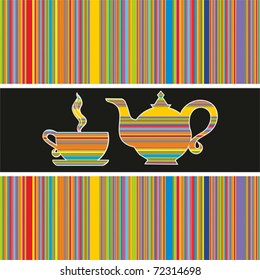 background with teapot and cup. tea time