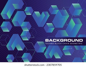 Background of techno block chain style, geometric design vector, futuristic abstract gradient lighting pattern