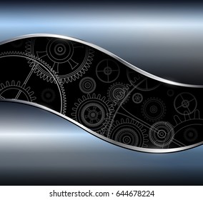 Background with technology gears, blue  metallic vector illustration.