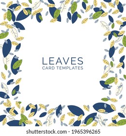 Background template with abstract flat leaves. Frame made from green and yellow leaves. Design for invitations and cards. Vector illustration