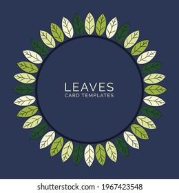 Plantilla de fondo con hojas planas abstractas. Una corona de flores de diseño moderno en forma redondeada. Marco hecho de hojas verdes y amarillas. Diseño para invitaciones y tarjetas. Ilustración del vector