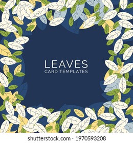 Background template with abstract flat leaves. Frame made from green and yellow leaves. Design for invitations and cards. Vector illustration
