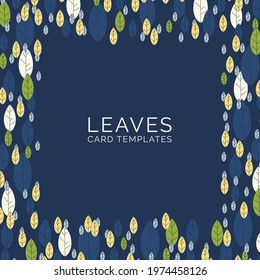 Background template with abstract flat leaves. Frame made from green and yellow leaves. Design for invitations and cards. Vector illustration