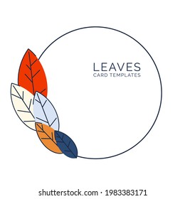 Plantilla de fondo con hojas planas abstractas. Una corona de flores de diseño moderno en forma redondeada. Marco hecho de hojas de otoño. Diseño para invitaciones y tarjetas. Ilustración del vector