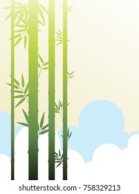 Plantilla de fondo con bambú en la ilustración de nubes