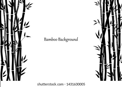 Background template with bamboo stalks and leaves. Minimalistic design in black.