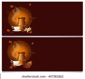 Background template beans and turk coffee with vanilla.