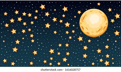 Background template with bright stars in dark sky illustration