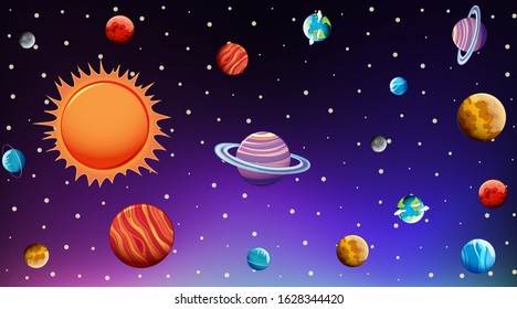 Background template with bright stars in dark sky illustration