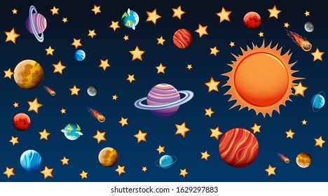 Background template with bright stars in dark sky illustration
