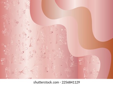 Background template with colored waves of rose gold tone movement of curved stripes. Floral lavender pattern. For business presentation text, wallpaper, cover design, fabric, poster. Vector.