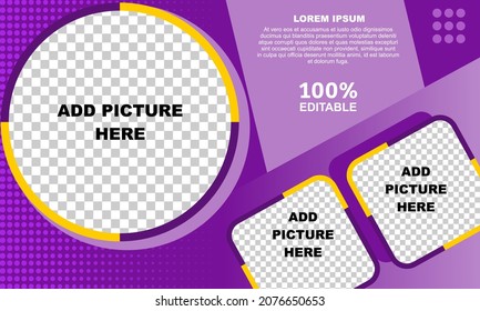 The background template is a combination of purple and yellow colors, with space provided for additional images. 100% editable.