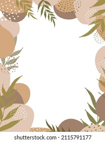 Background template with a copy space with abstract color figures, tropical leaves of a neutral  earthen color.Modern universal artistic templates.Abstract creative background Vector - Shutterstock ID 2115791177