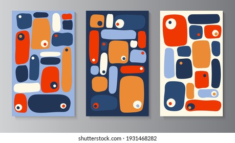 Background template with copy space for text. Abstract organic colored shapes, warm color, flowing lines. Set Posters for your design, advertising, packaging, postcards. Vector illustration
