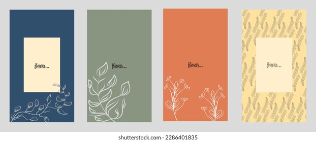 Background template with copy space for text and line drawings flowers in pastel colors. Editable vector banner for social media post, card, cover, invitation, poster