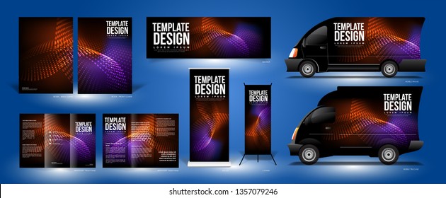 The background template of curvy particle movement in vector.  This design pack just give you an example of how to use it to be a background in various designs.
