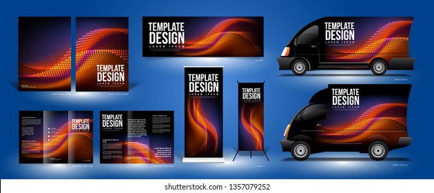 The background template of curvy particle movement in vector.  This design pack just give you an example of how to use it to be a background in various designs.