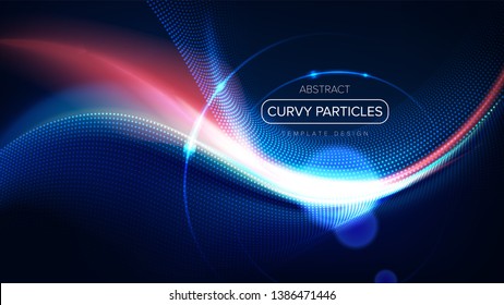 The background template of curvy particle movement in vector.  It is suitable for being as a template, landing page in science or technology related theme.