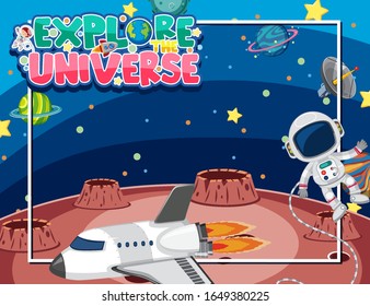Background template design with astronaut and spaceship in universe illustration