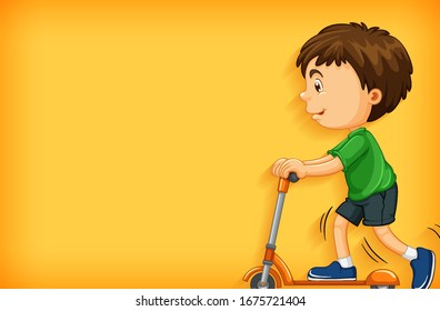 Background template design with boy playing scooter illustration