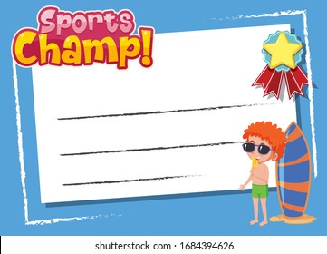 Diseño de plantilla de fondo con ilustración de niño y tabla de surf