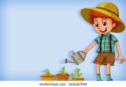 Background template design with boy watering plant illustration