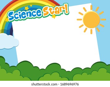 Diseño de plantilla de fondo con jardín y arco iris en la ilustración del cielo