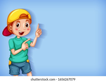 Background template design with happy boy pointing finger illustration