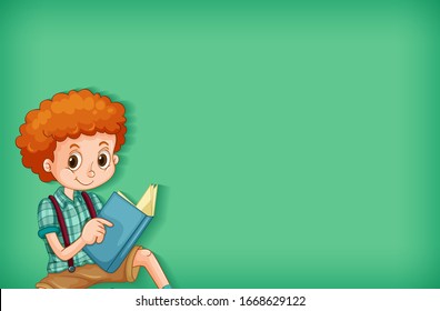 Background template design with happy boy reading book illustration