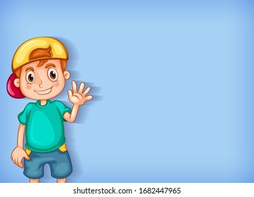 Background template design with happy boy waving hand illustration