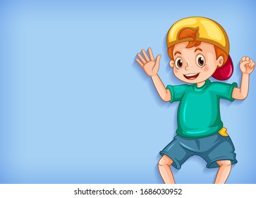 Background template design with happy boy waving hand illustration