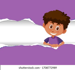 Background template design with happy boy on purple paper illustration