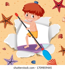 Diseño de plantilla de fondo con ilustración de niño feliz y pez estrella
