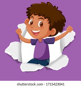 Background template design with happy boy on purple paper illustration