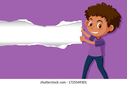 Background template design with happy boy on purple paper illustration