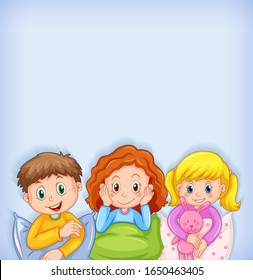 Diseño de plantillas de fondo con hijos felices en la ilustración de pijamas