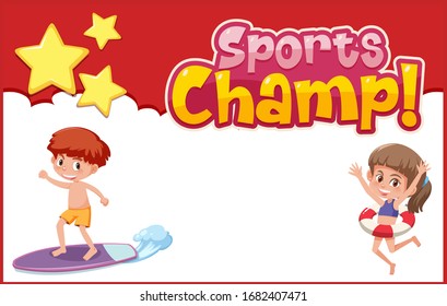 Diseño de plantilla de fondo con niños felices e ilustración de campeón de deportes de texto