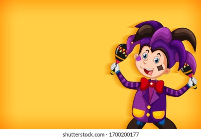Diseño de plantilla de fondo con payaso feliz en la ilustración de traje morado
