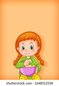 Background template design with happy girl eating popcorn illustration