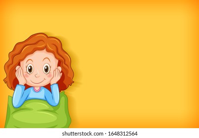 Background template design with happy girl in blue pajamas illustration